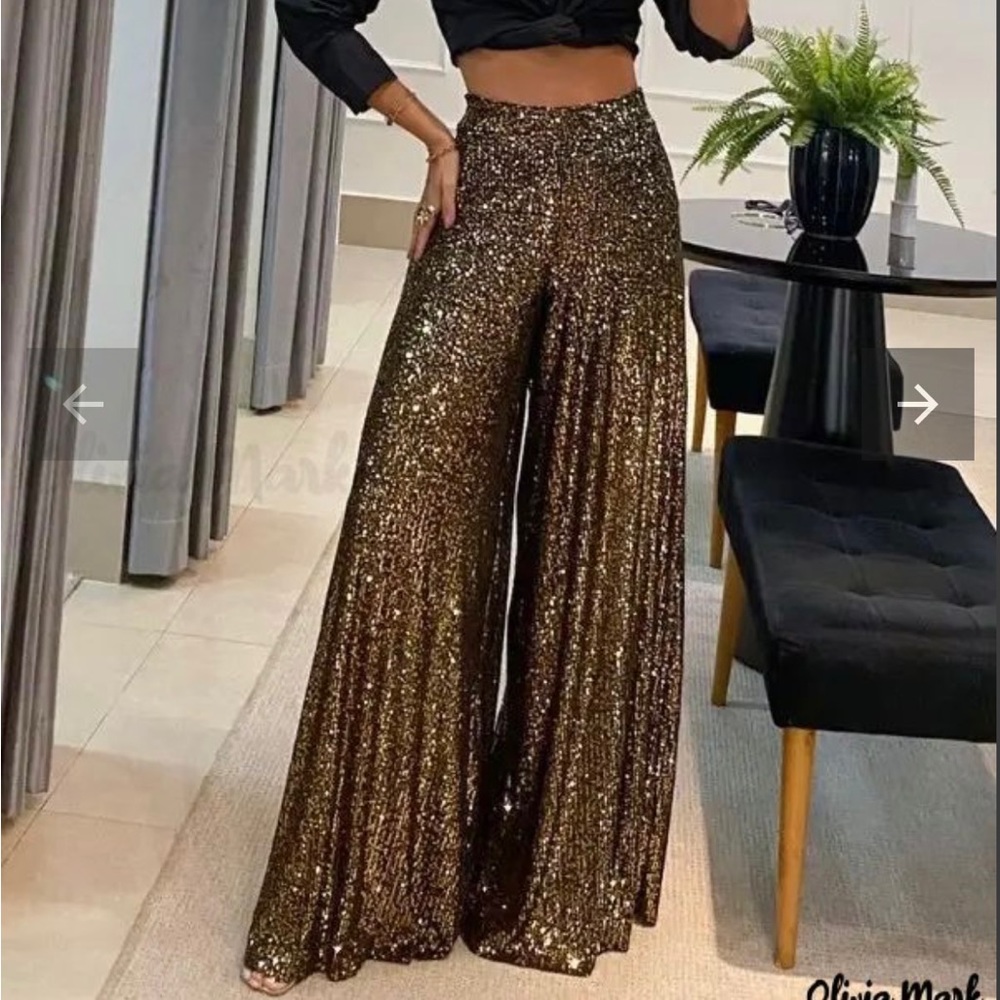 Olivia Mark NWT Wide Leg Sequin High Waisted Pants - Perfect for NYE!